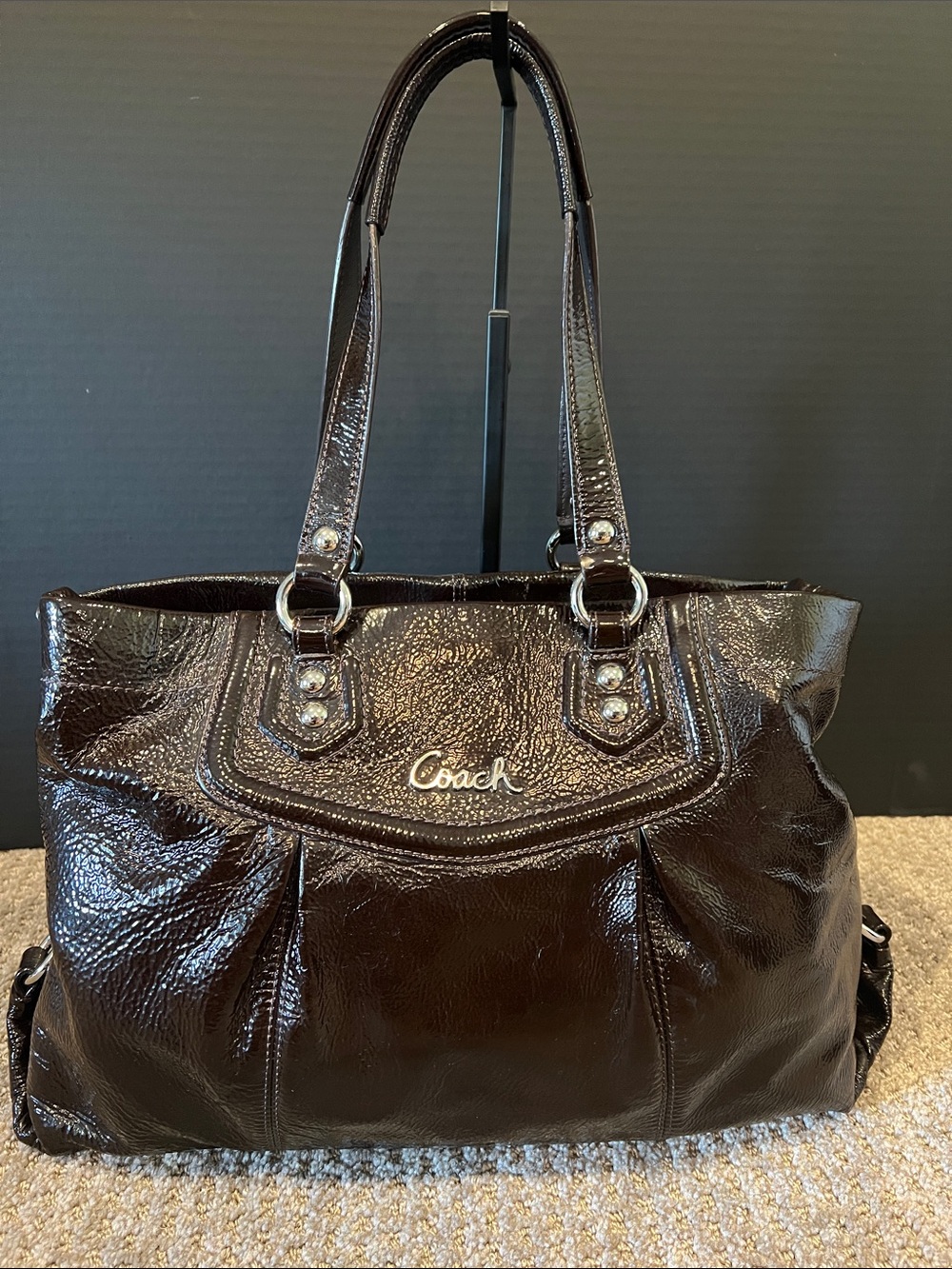Coach Patent Leather Shoulder Bag in Dark Brown